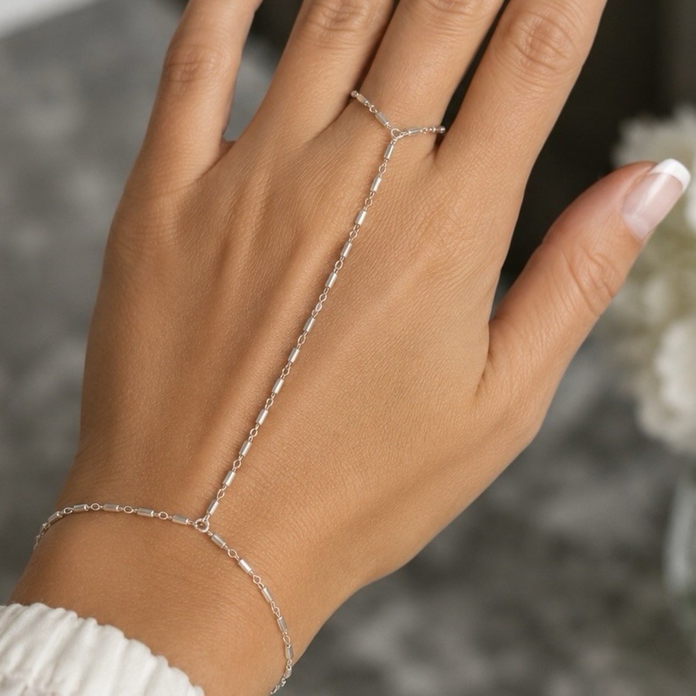 Sterling Silver Hand Chain Bracelet  Womens Dainty Minimalist Jewelry